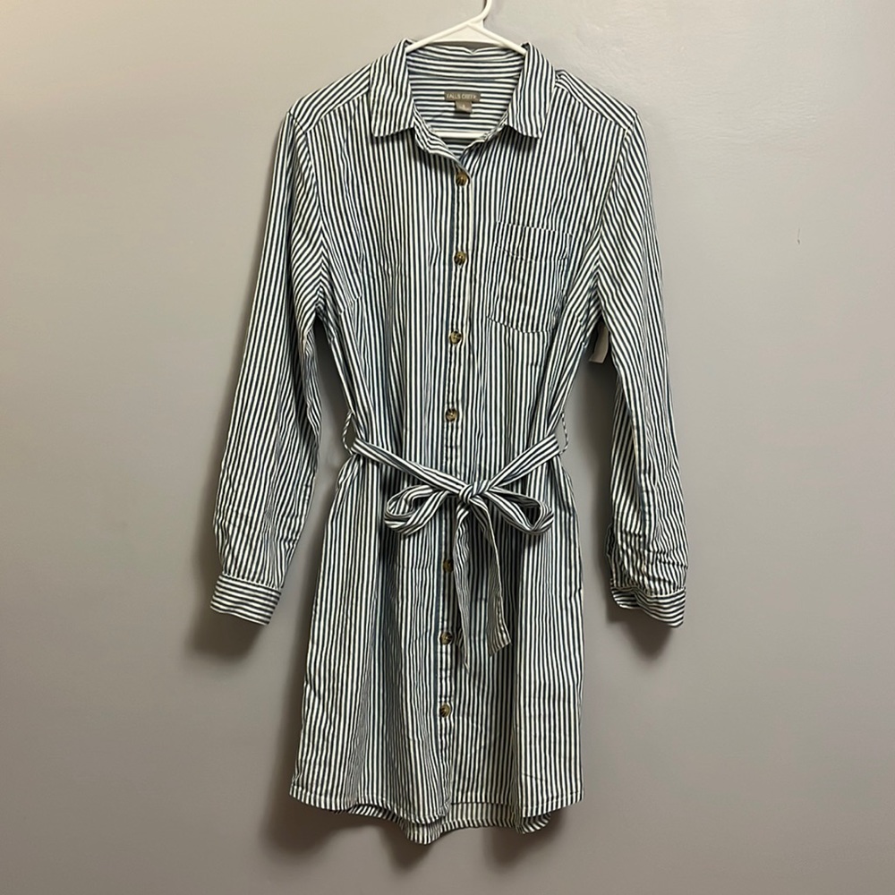 NWT Falls Creek White/Blue Striped Button Up Dress
